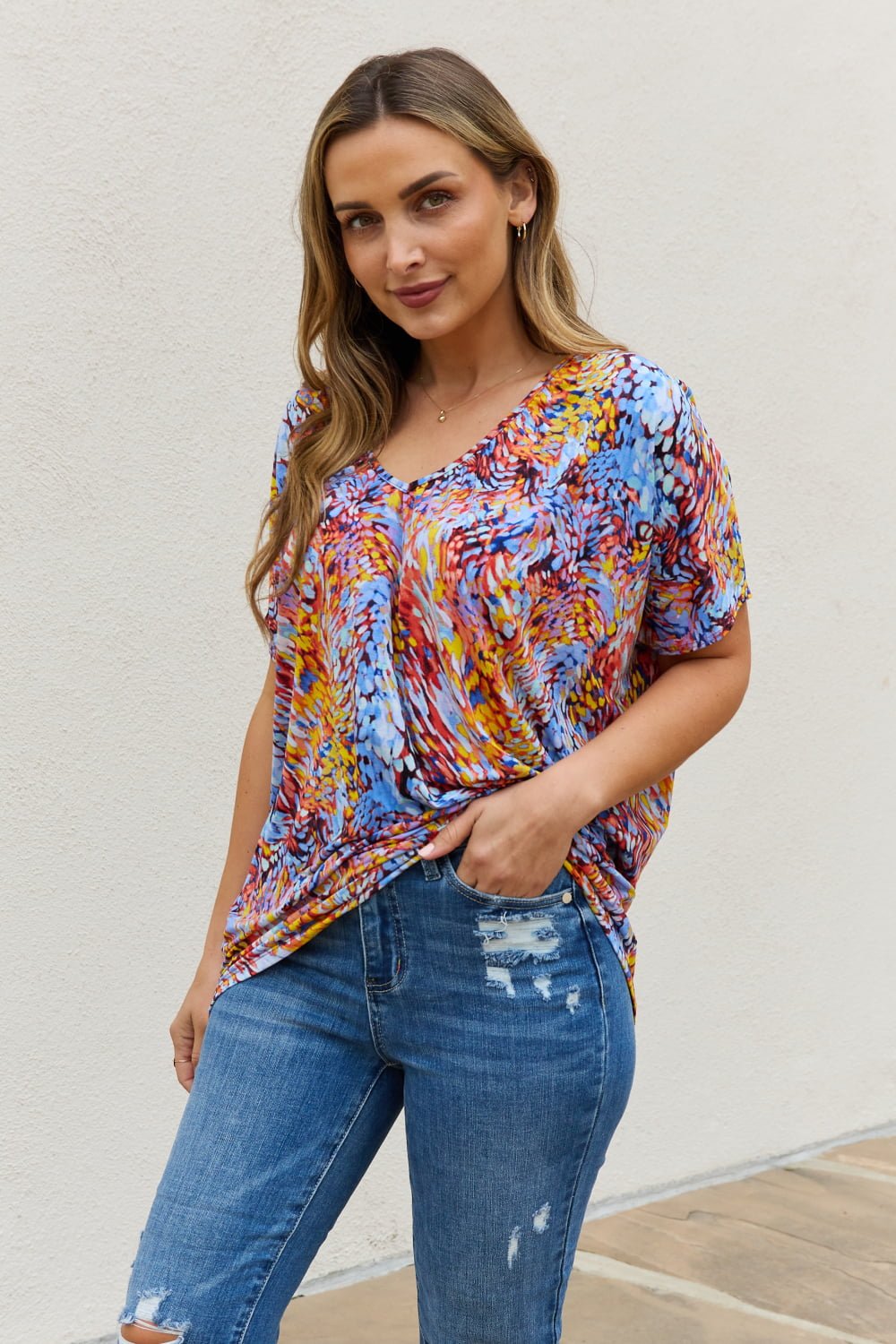 Be Stage Full Size Printed Dolman Flowy Top - Mervyns