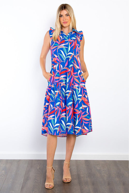 Be Stage Print Ruffled Midi Dress with Pockets - Mervyns