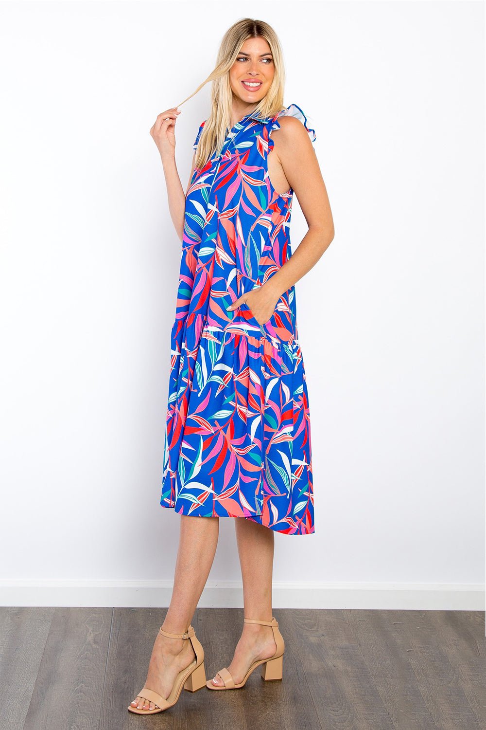 Be Stage Print Ruffled Midi Dress with Pockets - Mervyns