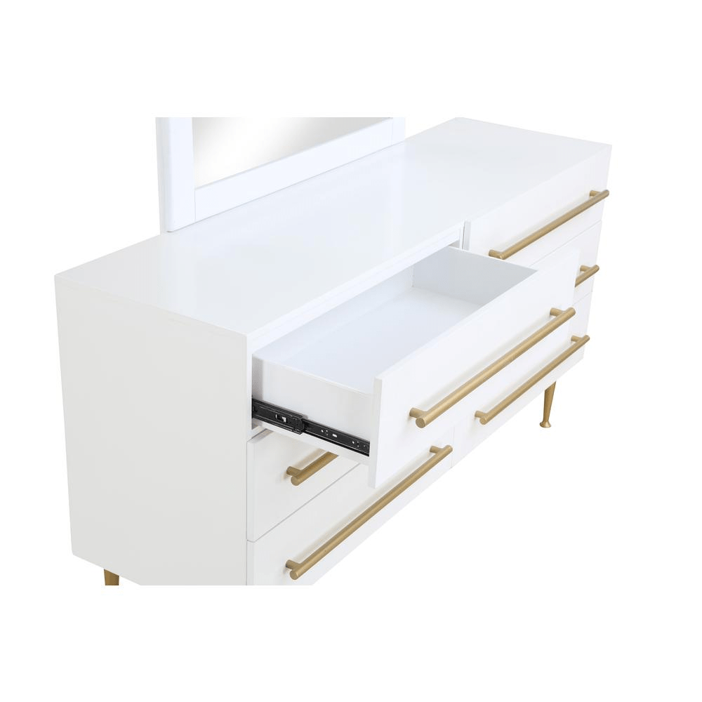 Bellanova White Dresser with Mirror with Gold Accents - Mervyns