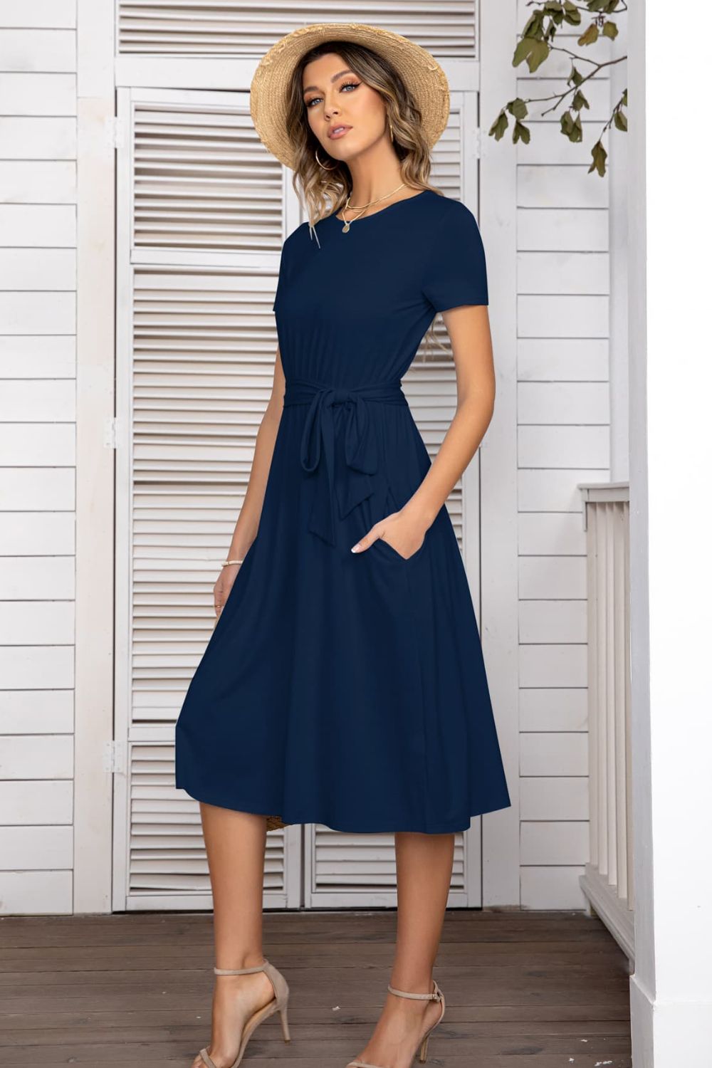 Belted Tee Dress With Pockets - Mervyns