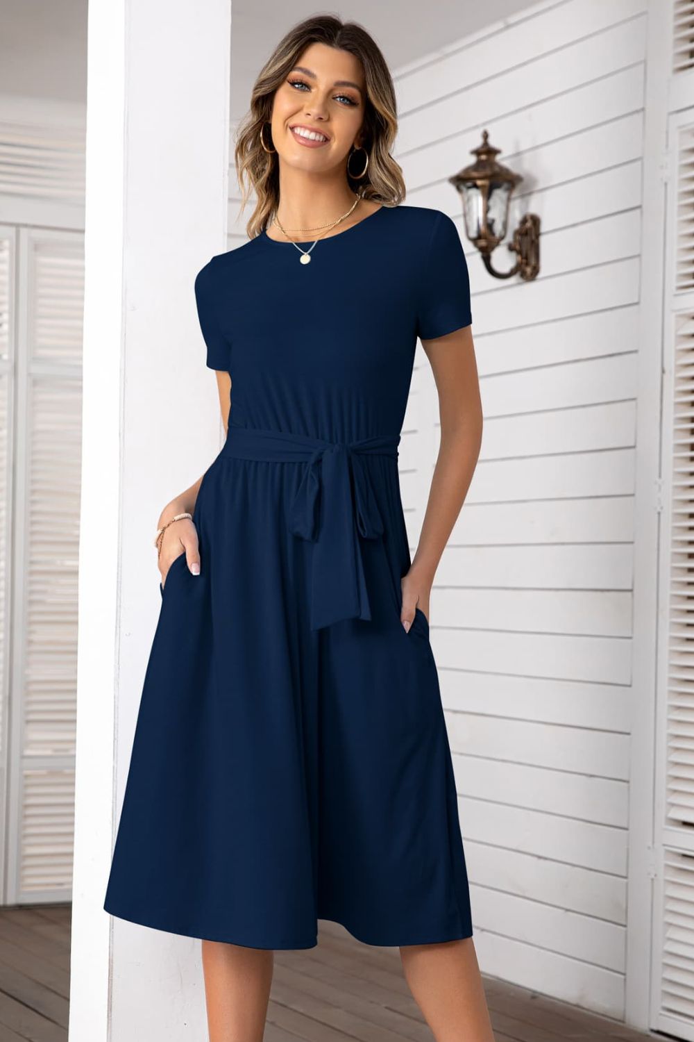 Belted Tee Dress With Pockets - Mervyns