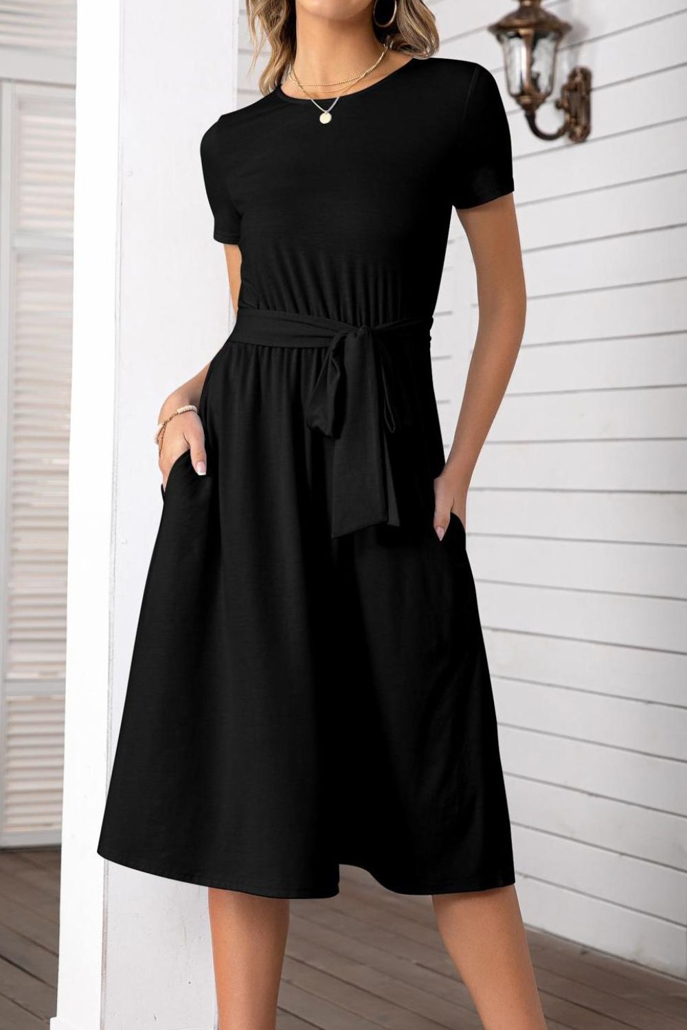 Belted Tee Dress With Pockets - Mervyns