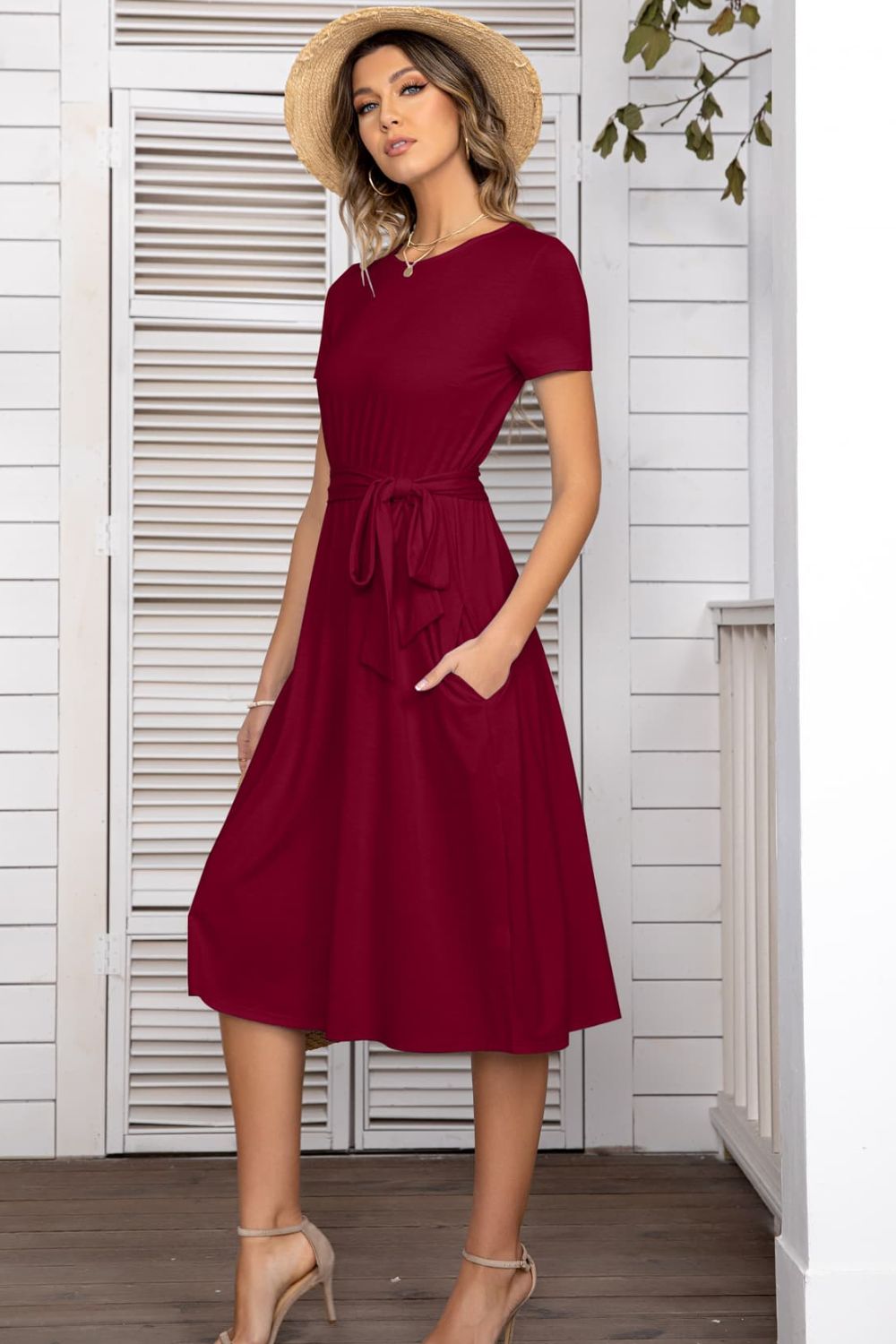 Belted Tee Dress With Pockets - Mervyns