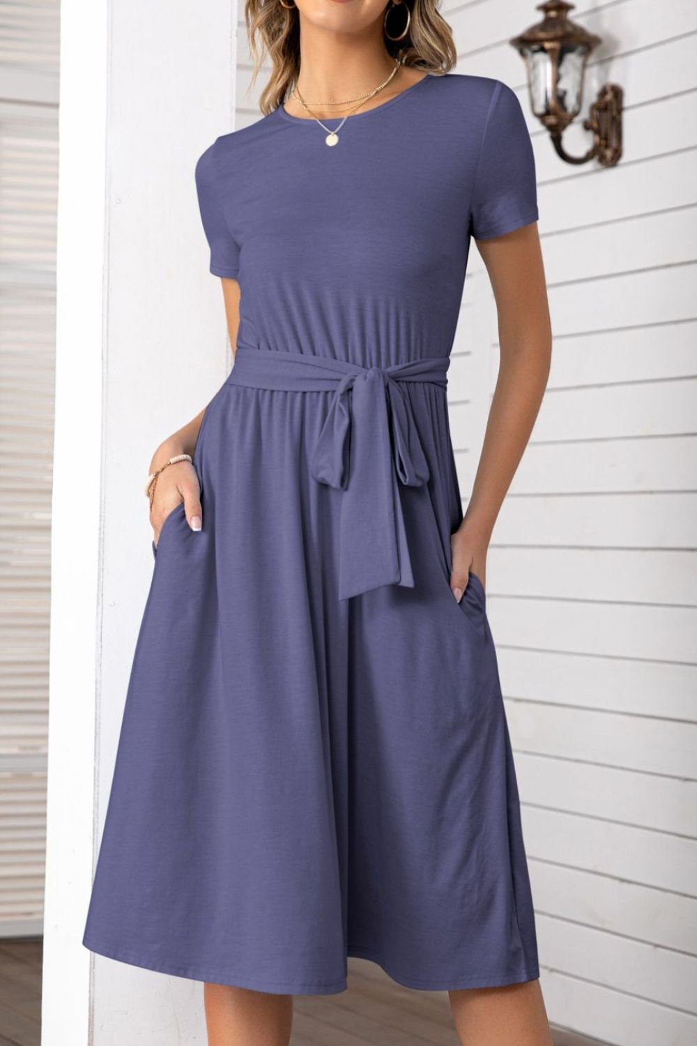 Belted Tee Dress With Pockets - Mervyns