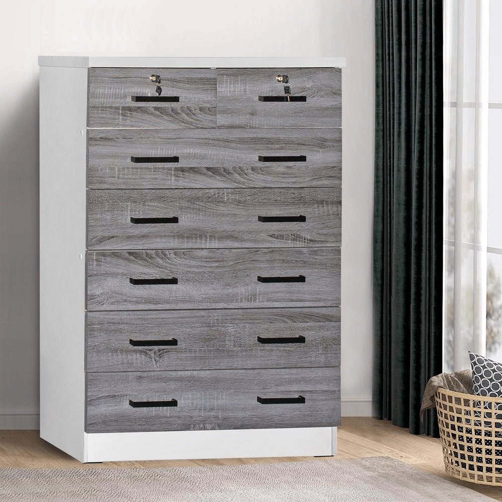 Better Home Products Cindy 7 Drawer Chest Wooden Dresser in Gray & White - Mervyns