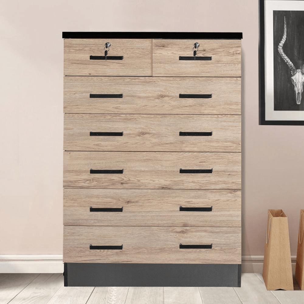 Better Home Products Cindy 7 Drawer Chest Wooden Dresser Natural Oak & Dark Gray - Mervyns