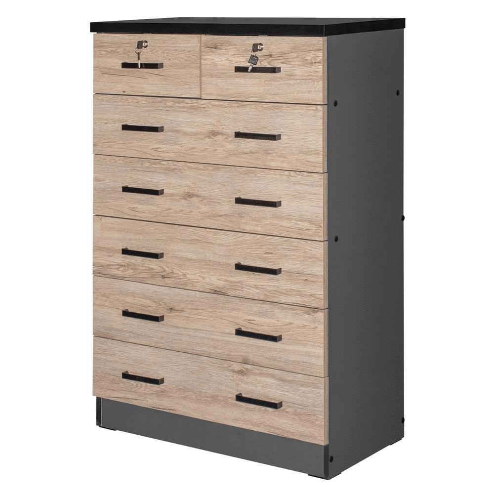 Better Home Products Cindy 7 Drawer Chest Wooden Dresser Natural Oak & Dark Gray - Mervyns