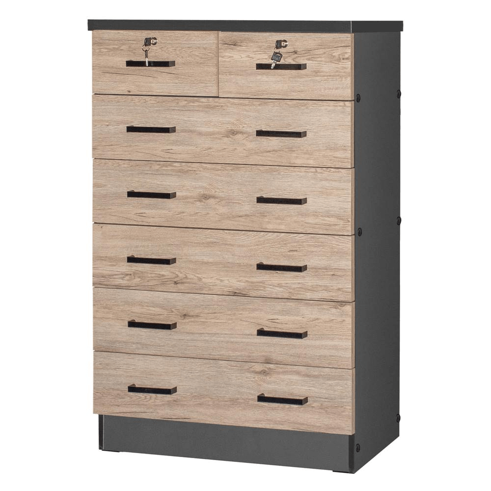 Better Home Products Cindy 7 Drawer Chest Wooden Dresser Natural Oak & Dark Gray - Mervyns