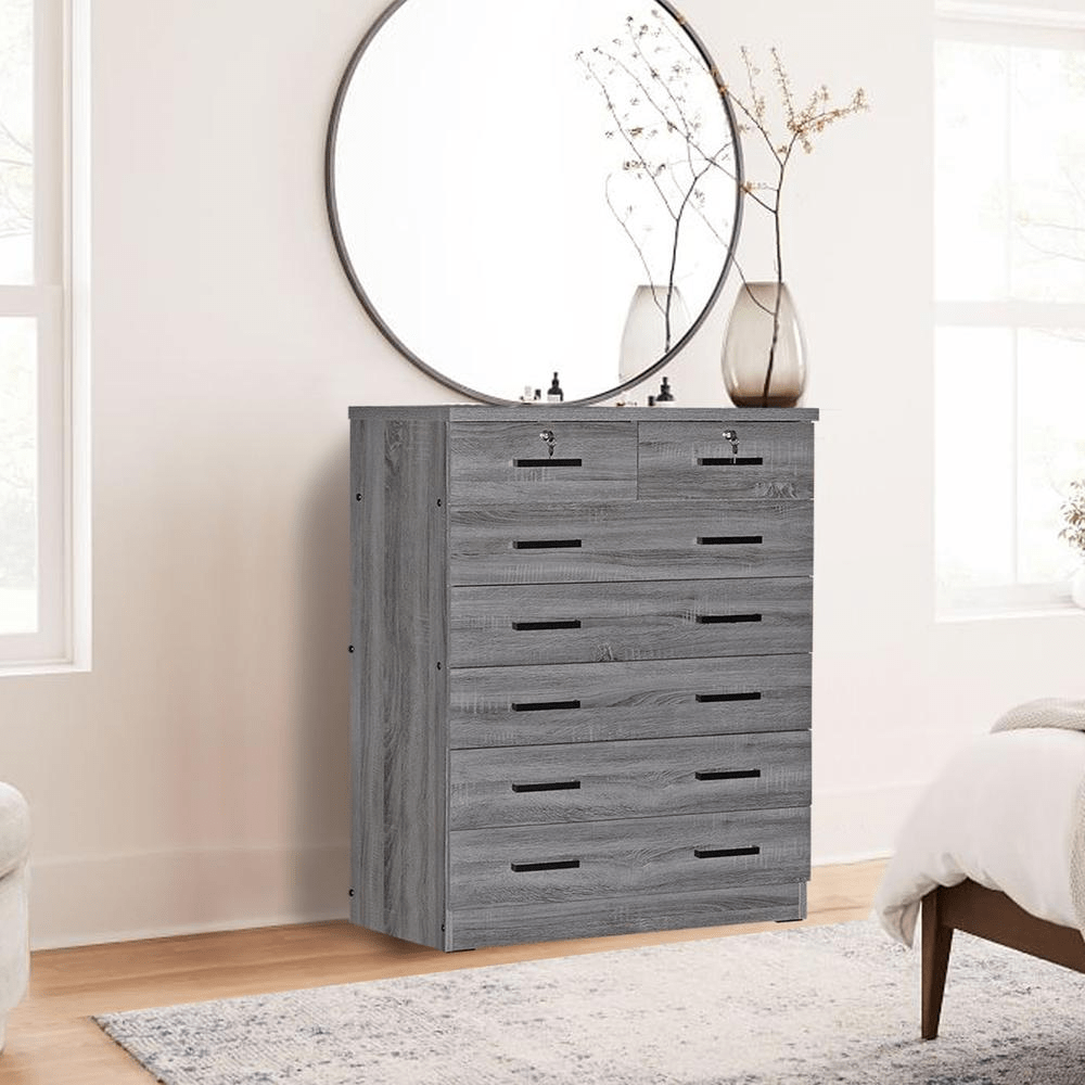 Better Home Products Cindy 7 Drawer Chest Wooden Dresser with Lock in Black - Mervyns