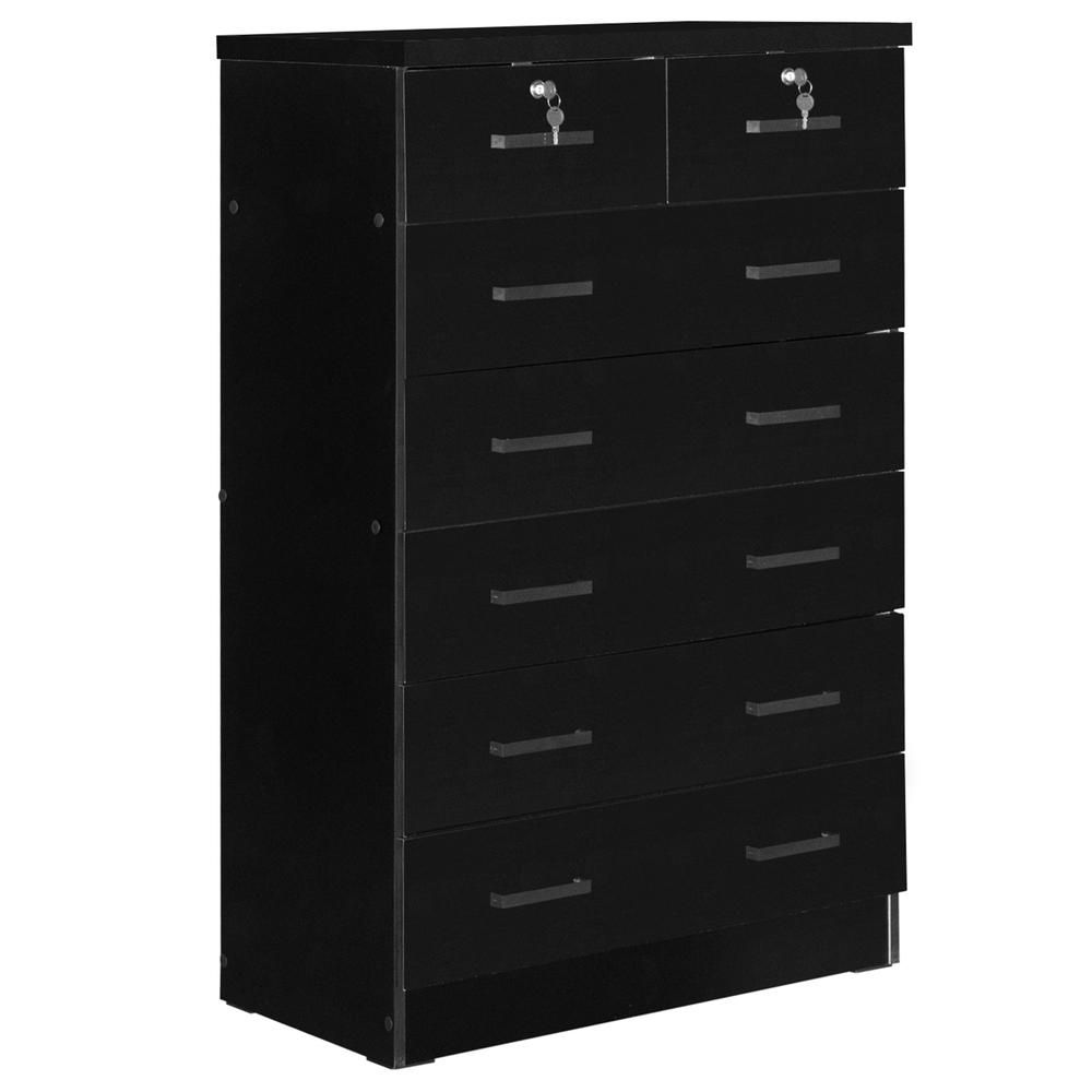 Better Home Products Cindy 7 Drawer Chest Wooden Dresser with Lock in Black - Mervyns