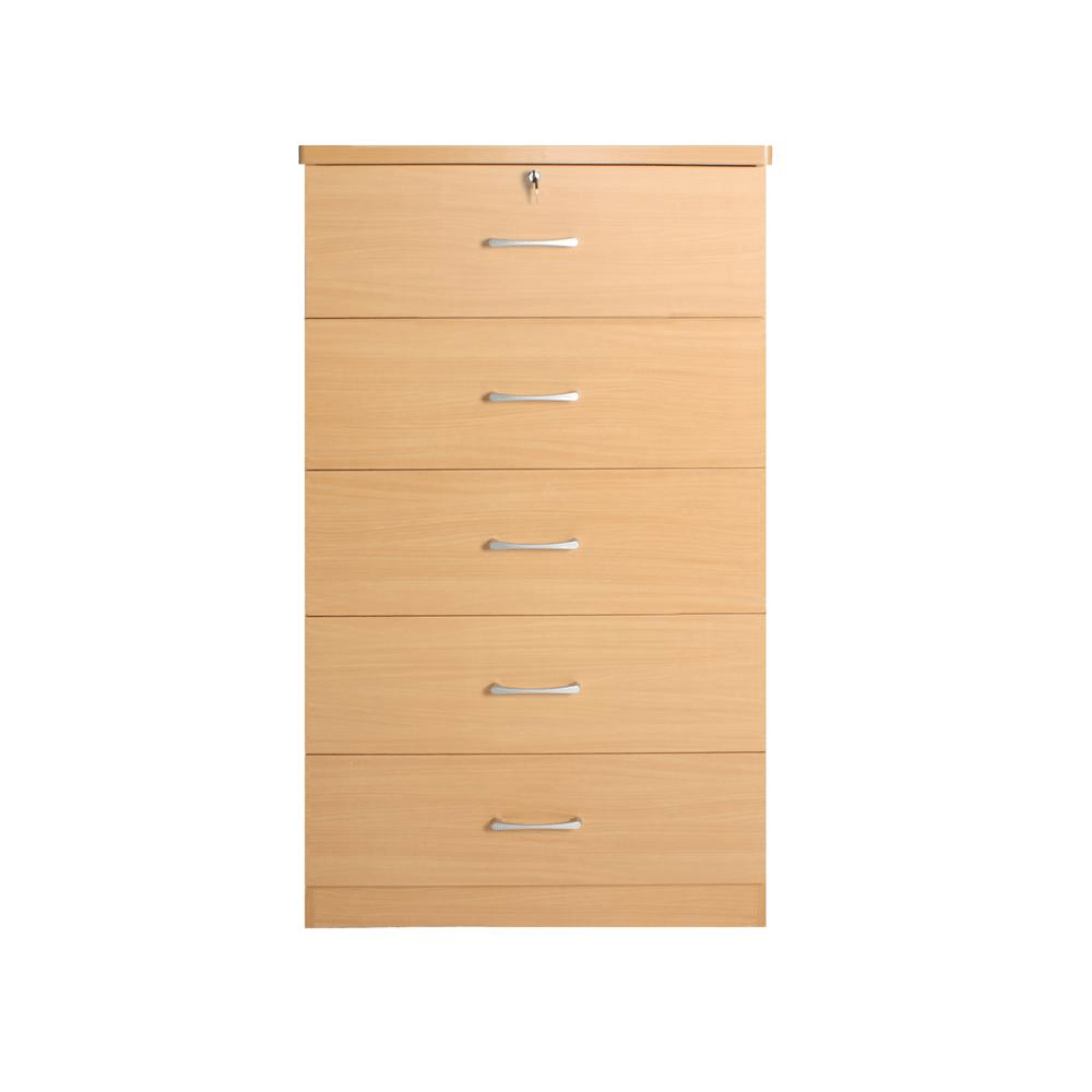 Better Home Products Olivia Wooden Tall 5 Drawer Chest Bedroom Dresser in Beech - Mervyns