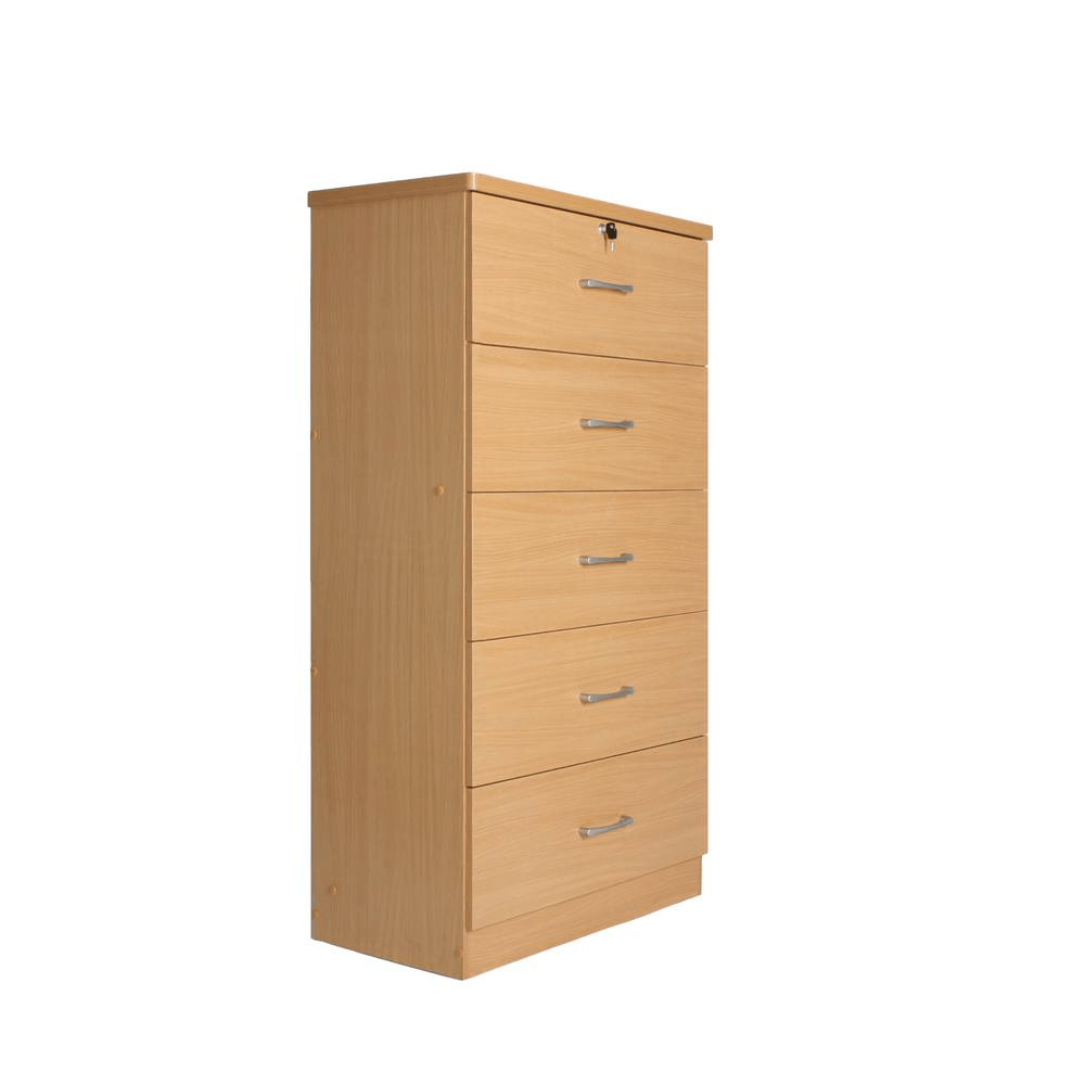 Better Home Products Olivia Wooden Tall 5 Drawer Chest Bedroom Dresser in Beech - Mervyns