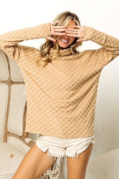 BiBi Checkered Round Neck Thumbhole Long Sleeve Top - Mervyns