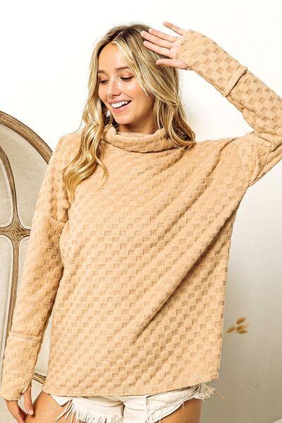 BiBi Checkered Round Neck Thumbhole Long Sleeve Top - Mervyns