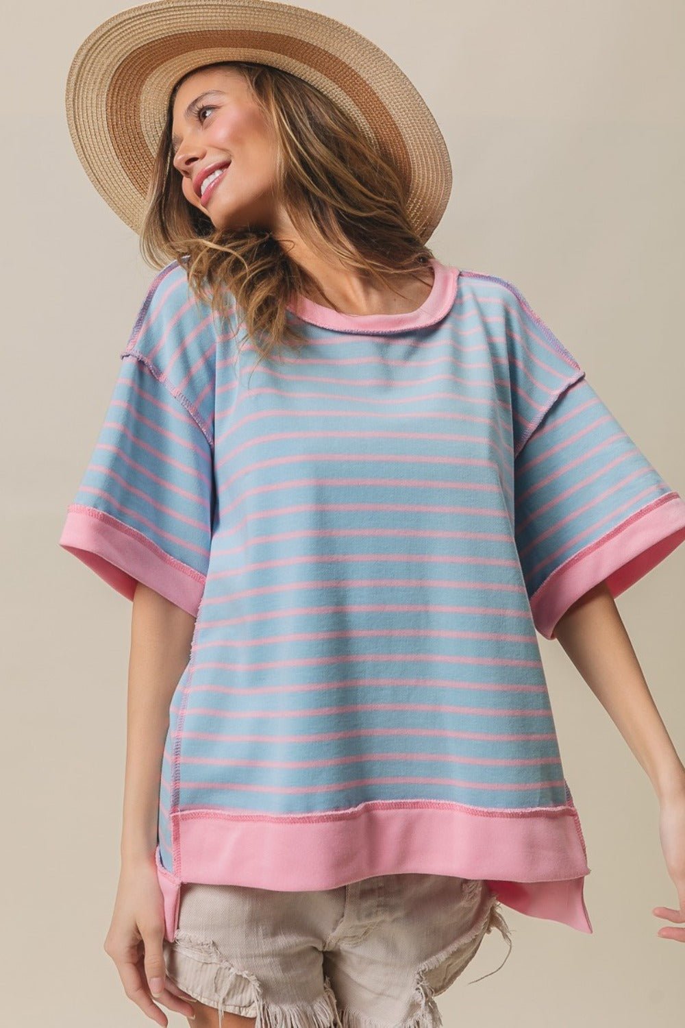 BiBi Exposed Seam Stripe Contrast T-Shirt - Mervyns