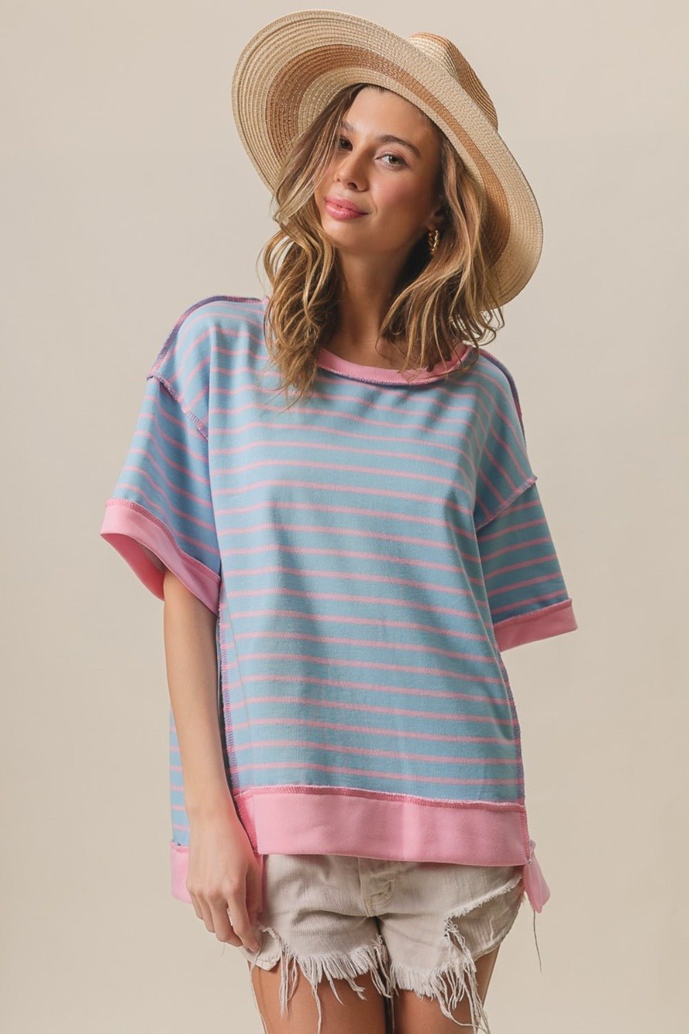 BiBi Exposed Seam Stripe Contrast T-Shirt - Mervyns