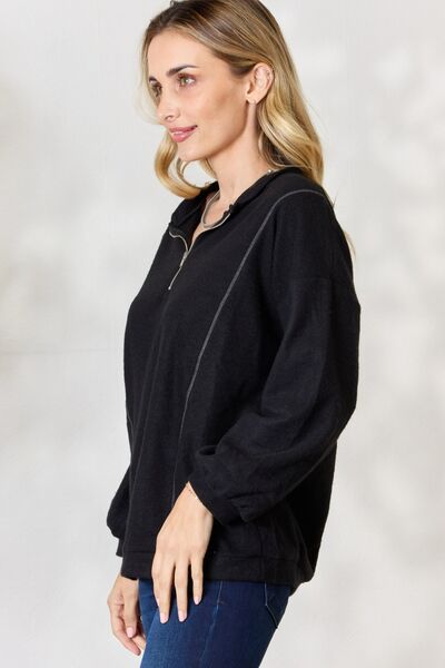 BiBi Half Zip Brushed Terry Long Sleeve Top - Mervyns