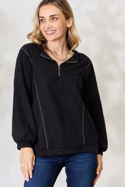 BiBi Half Zip Brushed Terry Long Sleeve Top - Mervyns