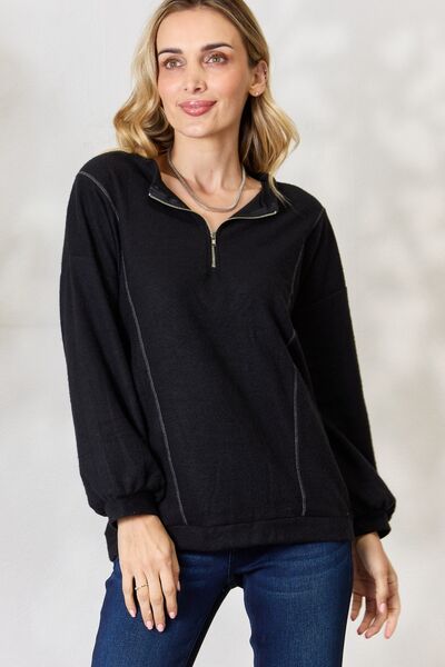 BiBi Half Zip Brushed Terry Long Sleeve Top - Mervyns