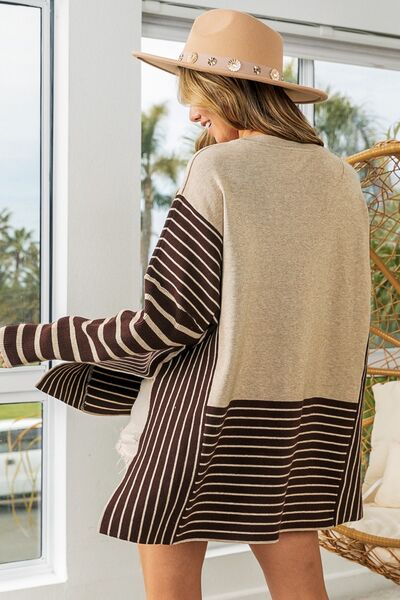 BiBi Striped Contrast Long Sleeve Slit Top - Mervyns