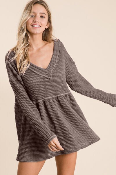 BiBi Waffle Knit V - Neck Babydoll Blouse - Mervyns