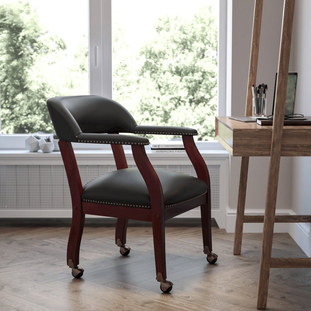 Black LeatherSoft Conference Chair with Accent Nail Trim and Casters - Mervyns