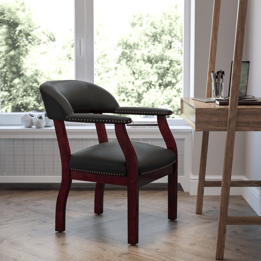 Black LeatherSoft Conference Chair with Accent Nail Trim - Mervyns