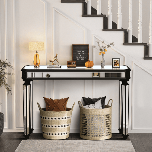 Black Mirror Console Table Vintage Wood Grain Carving Process Gorgeous and Noble for Entryway, Sofa Table,Living Room(48''W x 32.3''H x 18D) - Mervyns