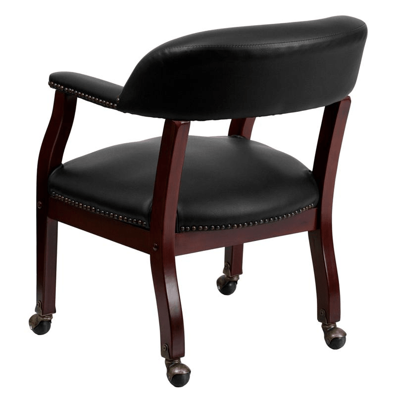Black Vinyl Luxurious Conference Chair with Accent Nail Trim and Casters - Mervyns