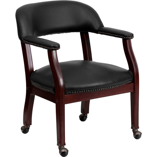 Black Vinyl Luxurious Conference Chair with Accent Nail Trim and Casters - Mervyns