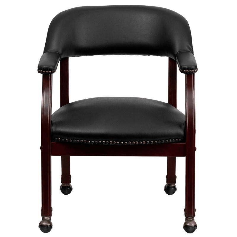 Black Vinyl Luxurious Conference Chair with Accent Nail Trim and Casters - Mervyns