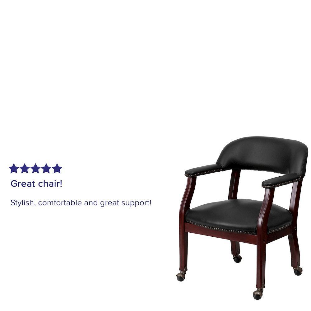 Black Vinyl Luxurious Conference Chair with Accent Nail Trim and Casters - Mervyns