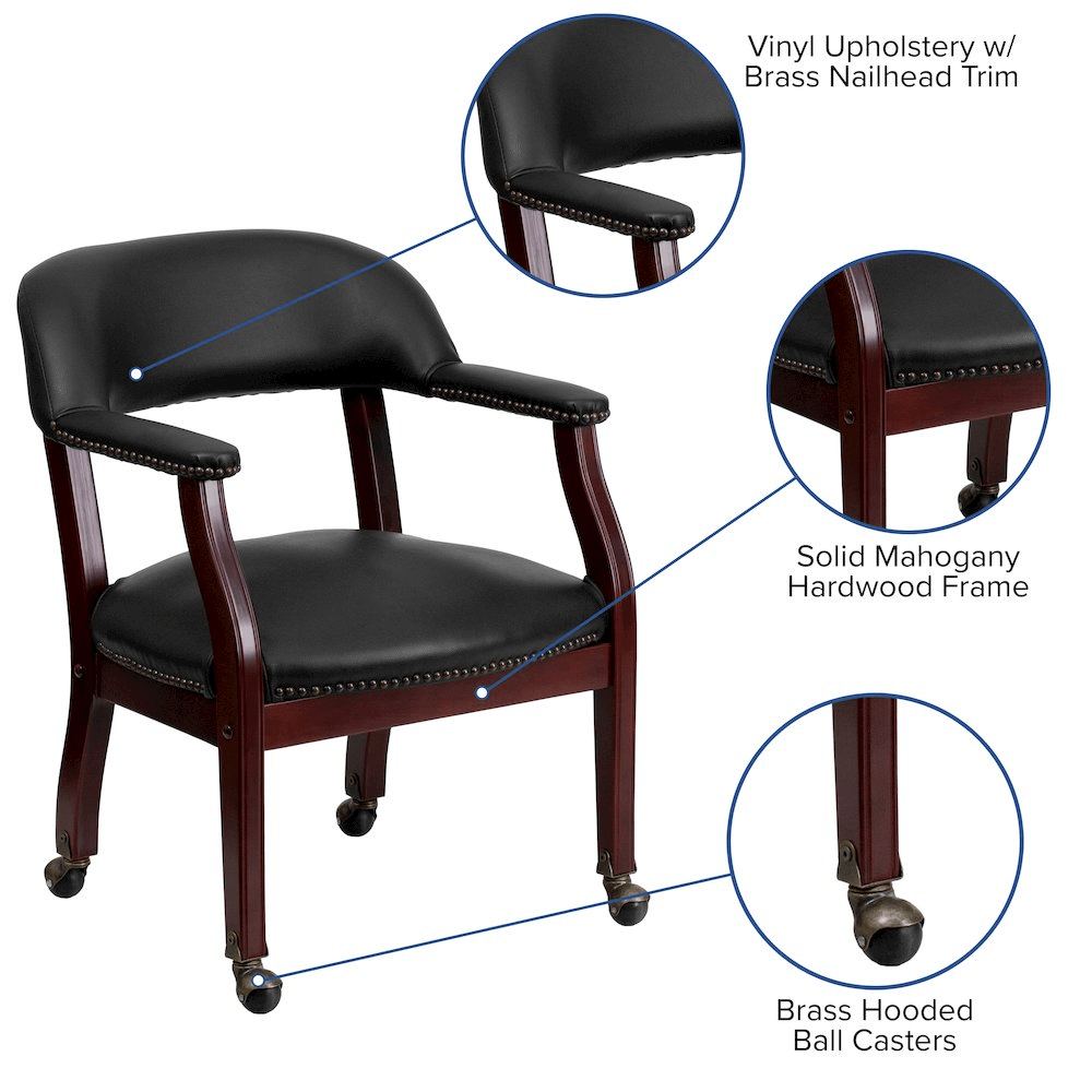 Black Vinyl Luxurious Conference Chair with Accent Nail Trim and Casters - Mervyns