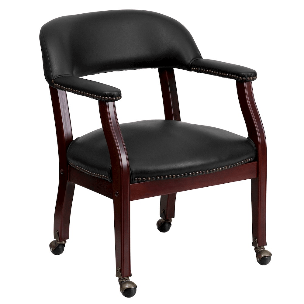 Black Vinyl Luxurious Conference Chair with Accent Nail Trim and Casters - Mervyns