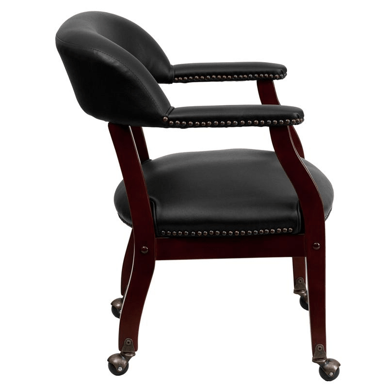 Black Vinyl Luxurious Conference Chair with Accent Nail Trim and Casters - Mervyns