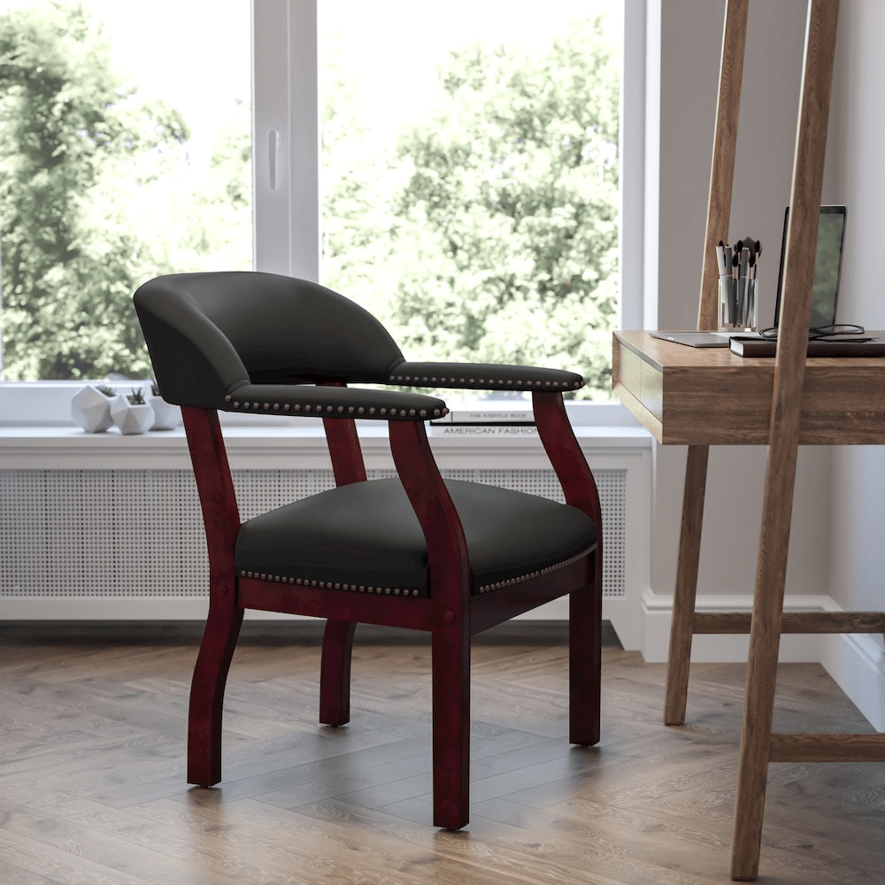 Black Vinyl Luxurious Conference Chair with Accent Nail Trim - Mervyns