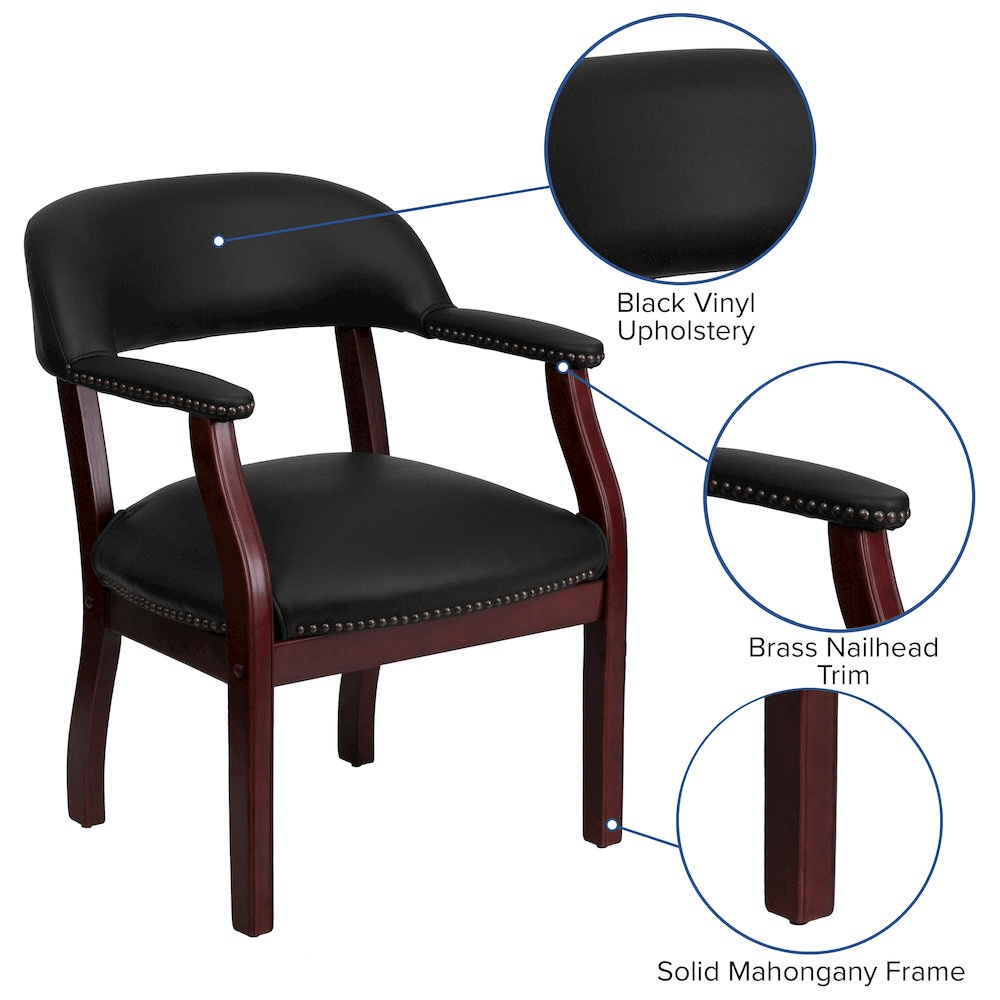 Black Vinyl Luxurious Conference Chair with Accent Nail Trim - Mervyns