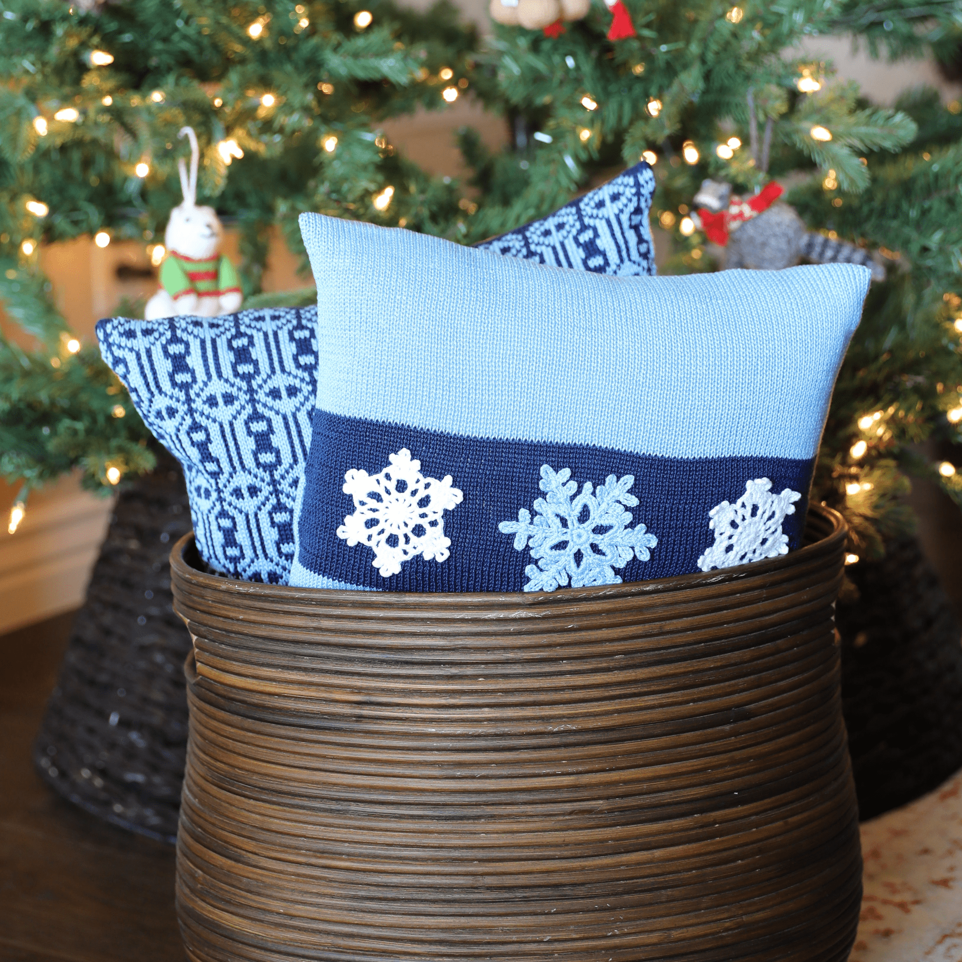 Blue Snowflake Pillow, 12" - Mervyns