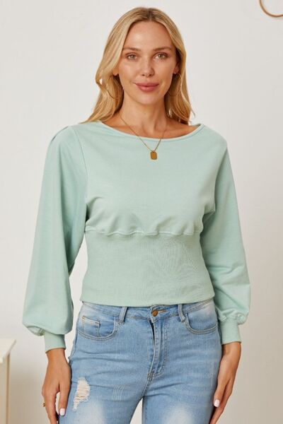 Boat Neck Lantern Sleeve Blouse - Mervyns