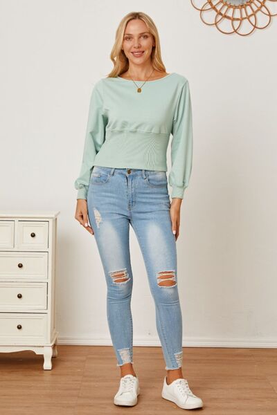 Boat Neck Lantern Sleeve Blouse - Mervyns