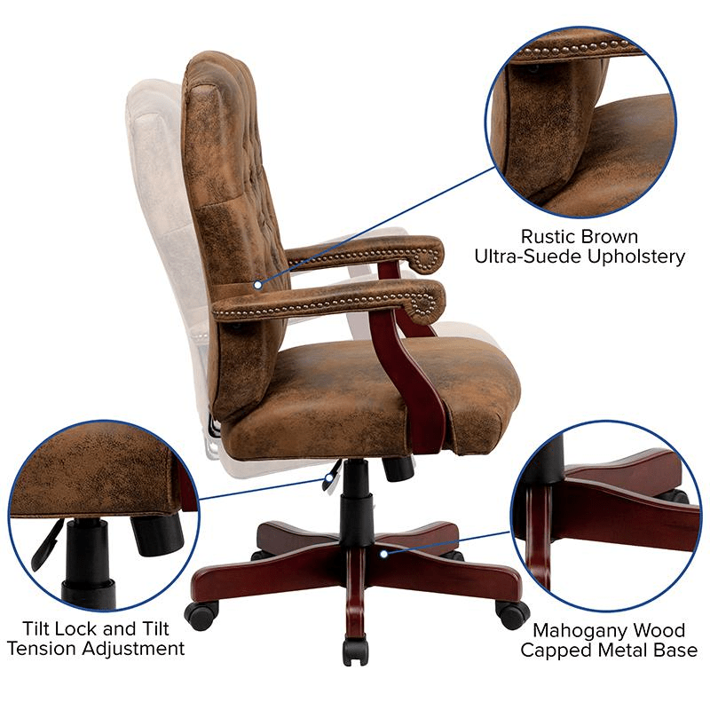 Bomber Brown Classic Executive Swivel Office Chair with Arms - Mervyns