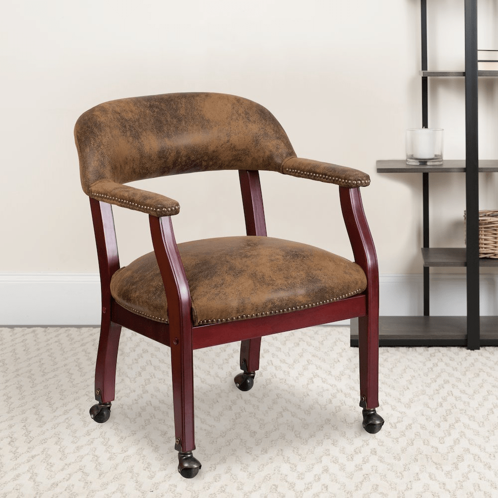 Bomber Jacket Brown Luxurious Conference Chair with Accent Nail Trim and Casters - Mervyns