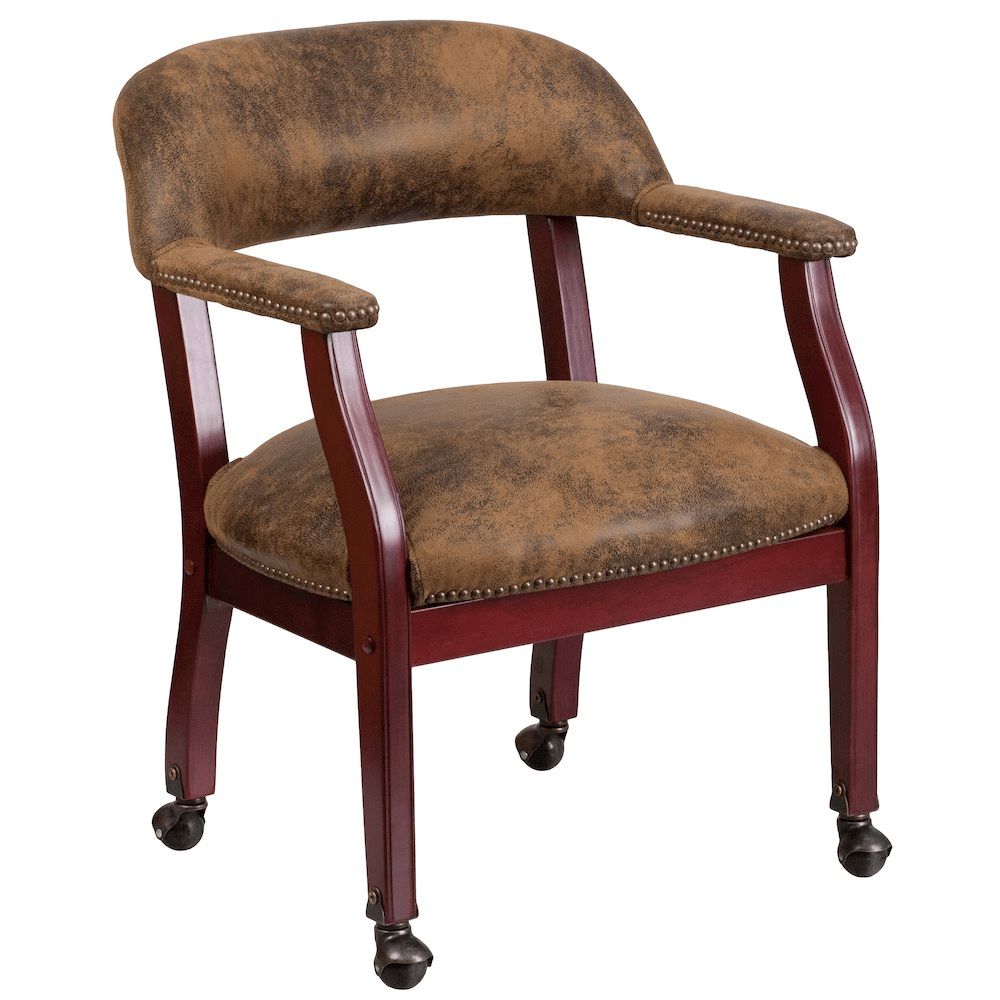 Bomber Jacket Brown Luxurious Conference Chair with Accent Nail Trim and Casters - Mervyns