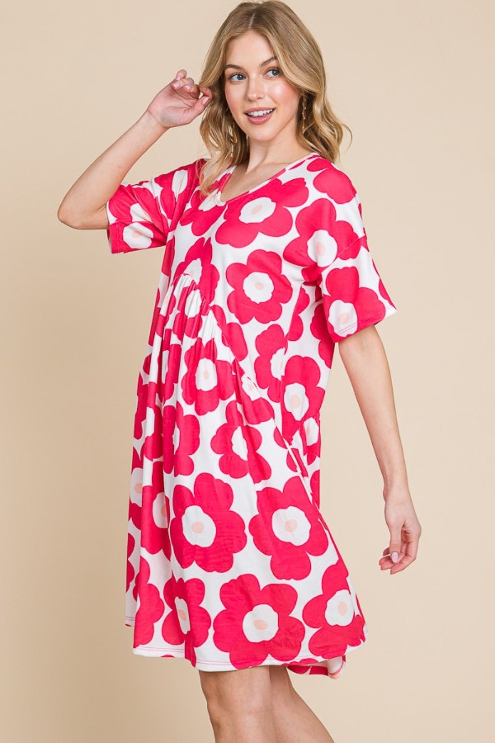 BOMBOM Flower Print Ruched Dress - Mervyns