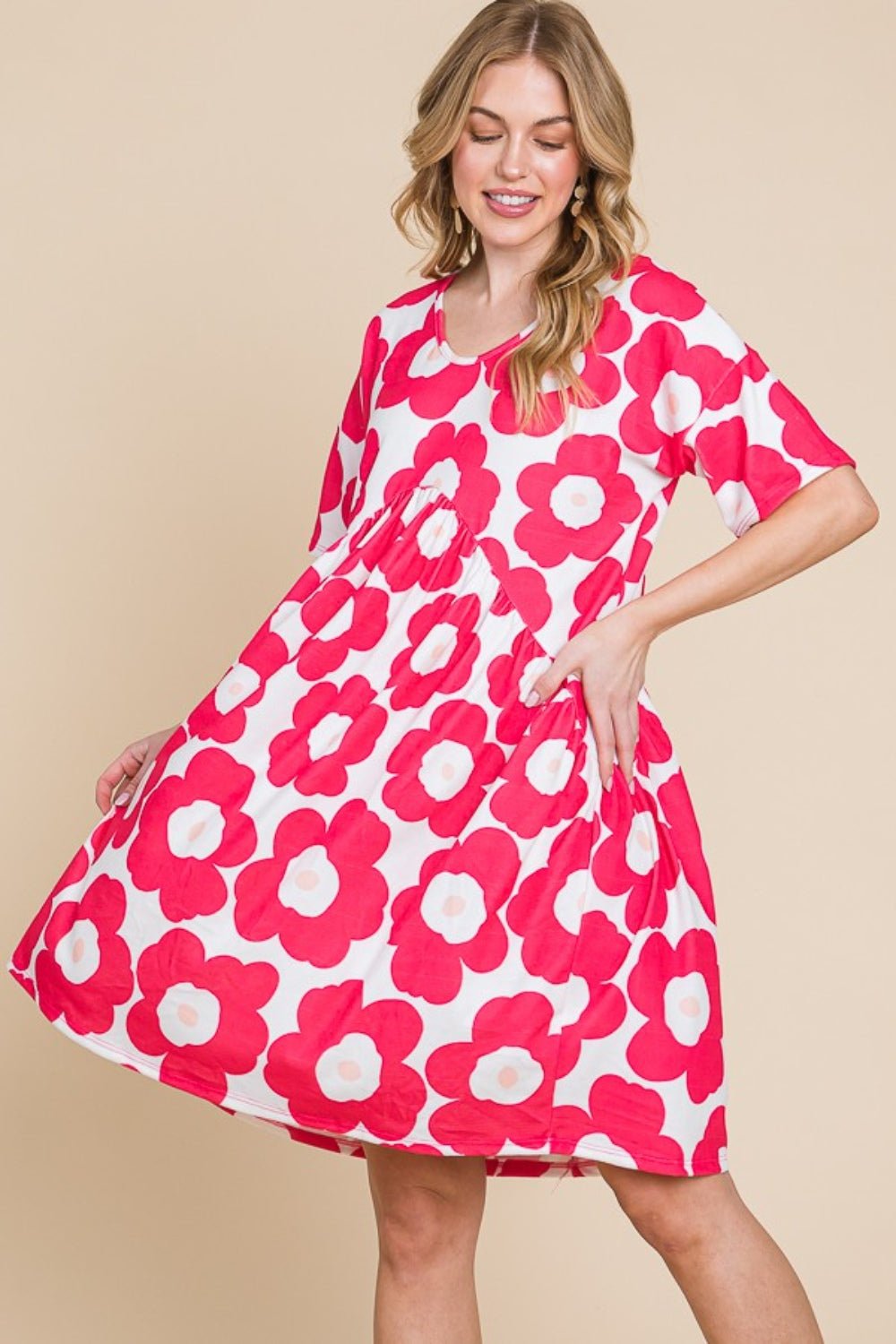 BOMBOM Flower Print Ruched Dress - Mervyns