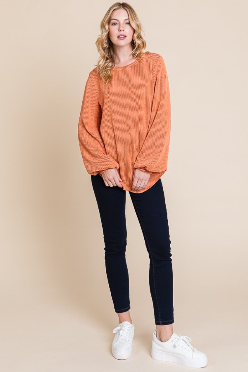 BOMBOM Long Sleeve Curved Hem Ribbed T-Shirt - Mervyns