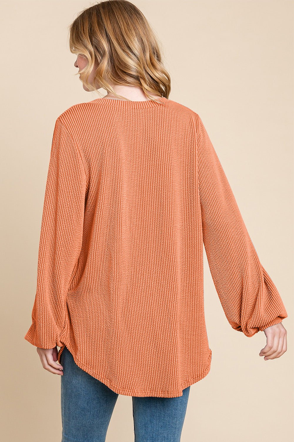 BOMBOM Long Sleeve Curved Hem Ribbed T-Shirt - Mervyns