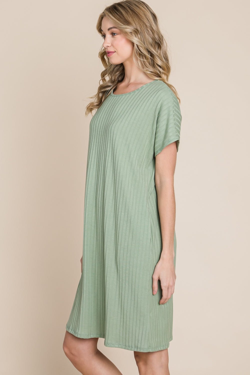 BOMBOM Ribbed Round Neck Short Sleeve Dress - Mervyns