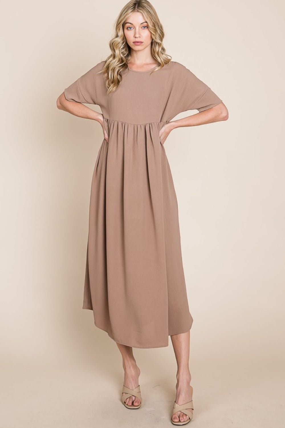 BOMBOM Round Neck Ruched Midi Dress - Mervyns